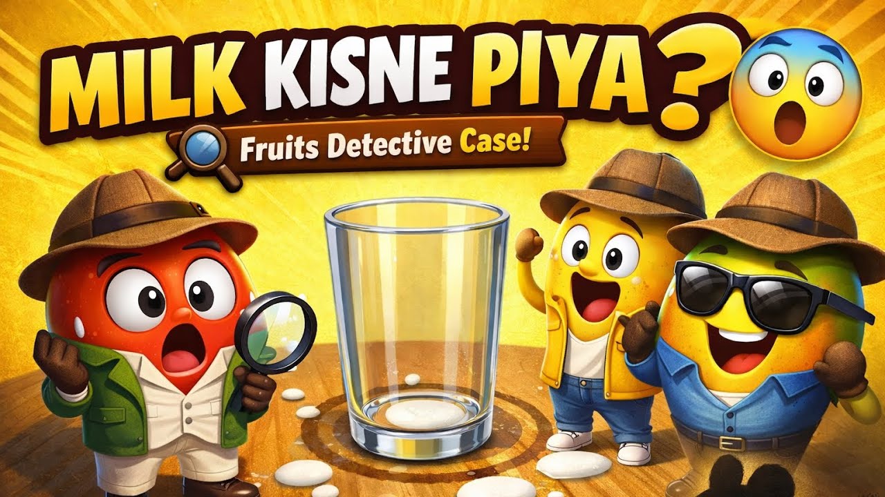 Oh Nooo! Milk Missing 🥛 | Fruits Detectives Solve the Milk Mystery! | Hindi Nursery Rhymes 