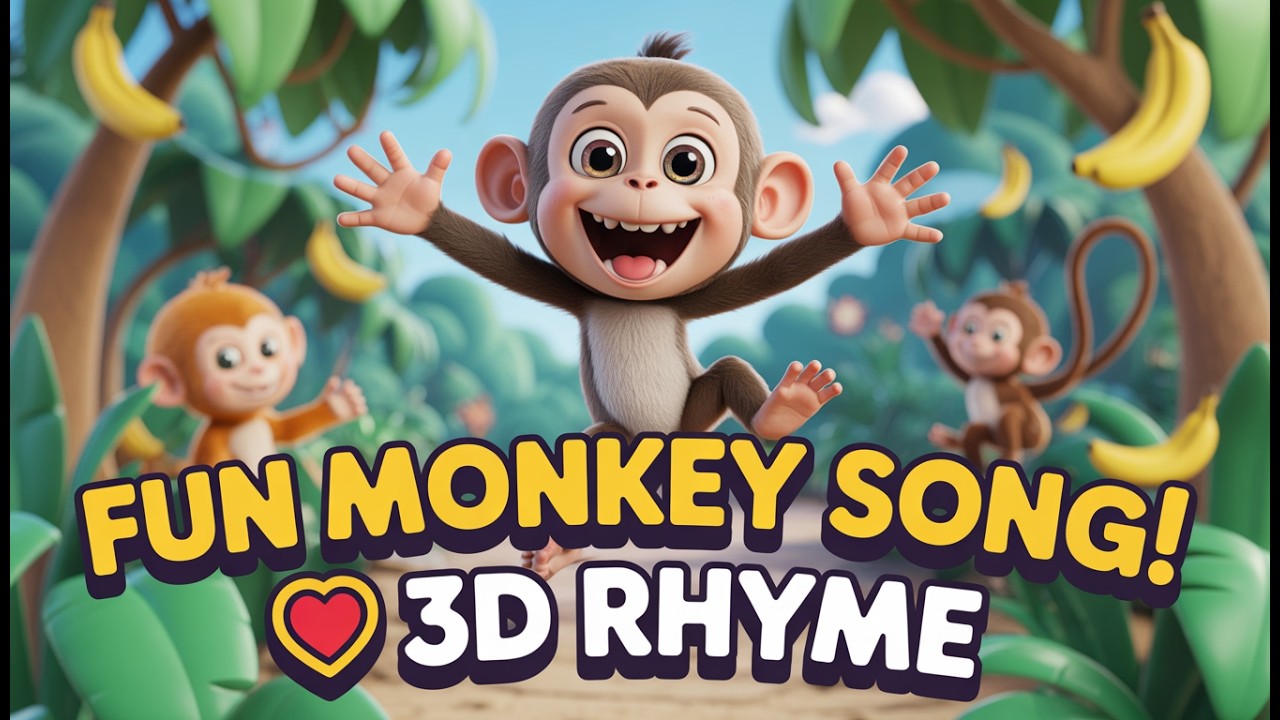 Monkey Song for Kids 🐒 | 3D Animated Nursery Rhyme | Jungle Animals Cartoon|@TheMagicBook-z3k