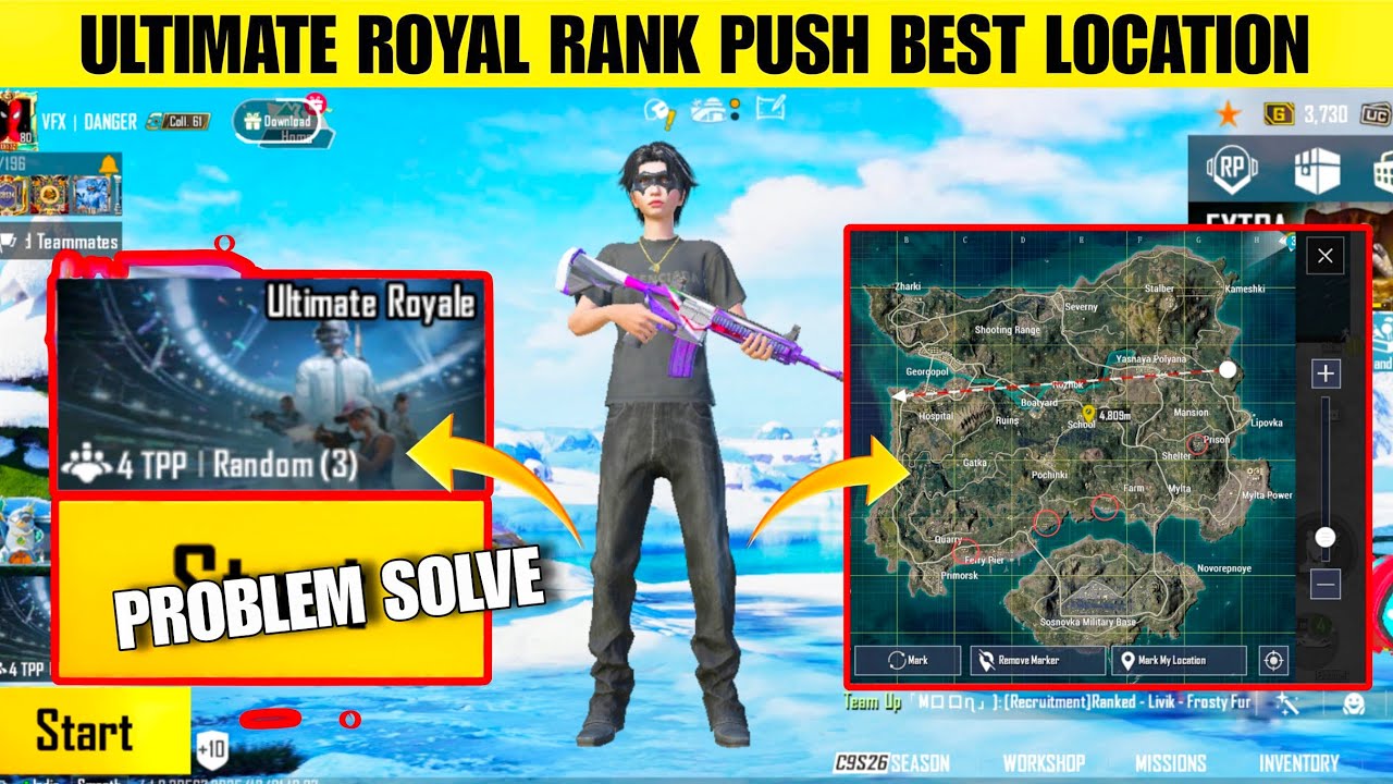 Ultimate Royal rank push best locations in bgmi | how to solve 3 random maps automatic matching 🔥
