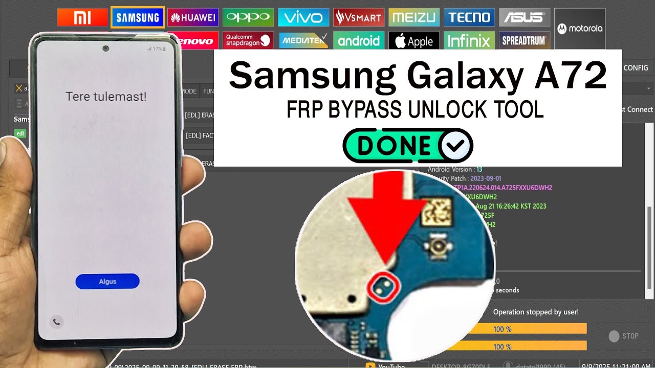 Samsung Galaxy A72 (SM-A725F) FRP Bypass Unlock Tool Via Test Point