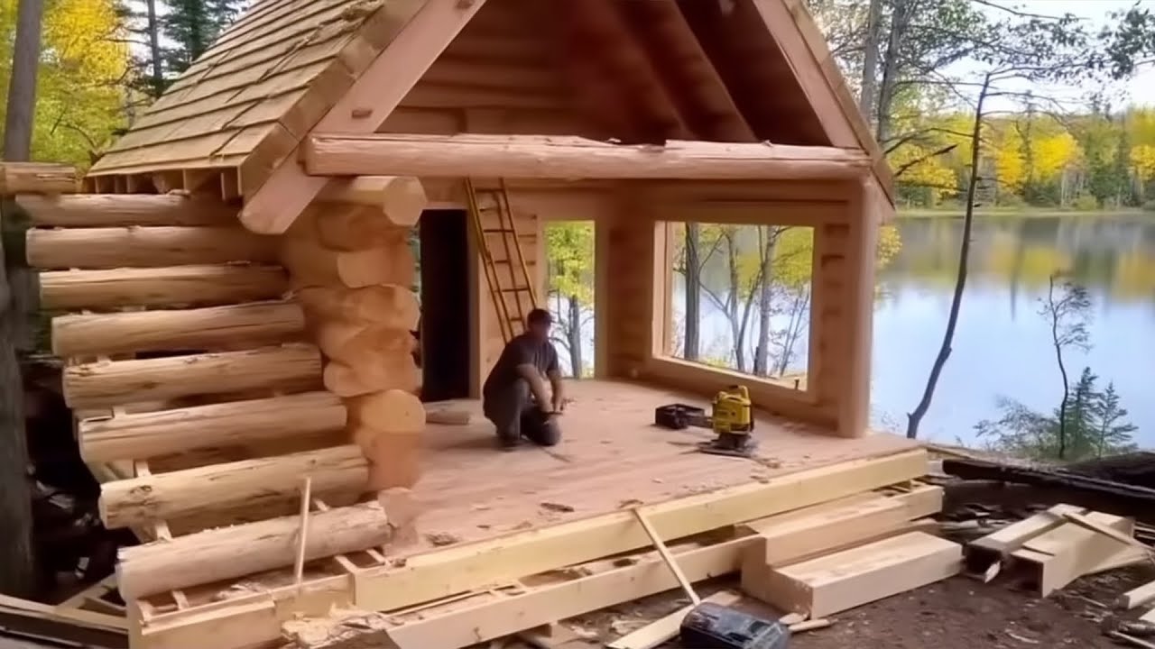 Building Complete OFF-GRID LOG CABIN with Wood Stove & Running Water