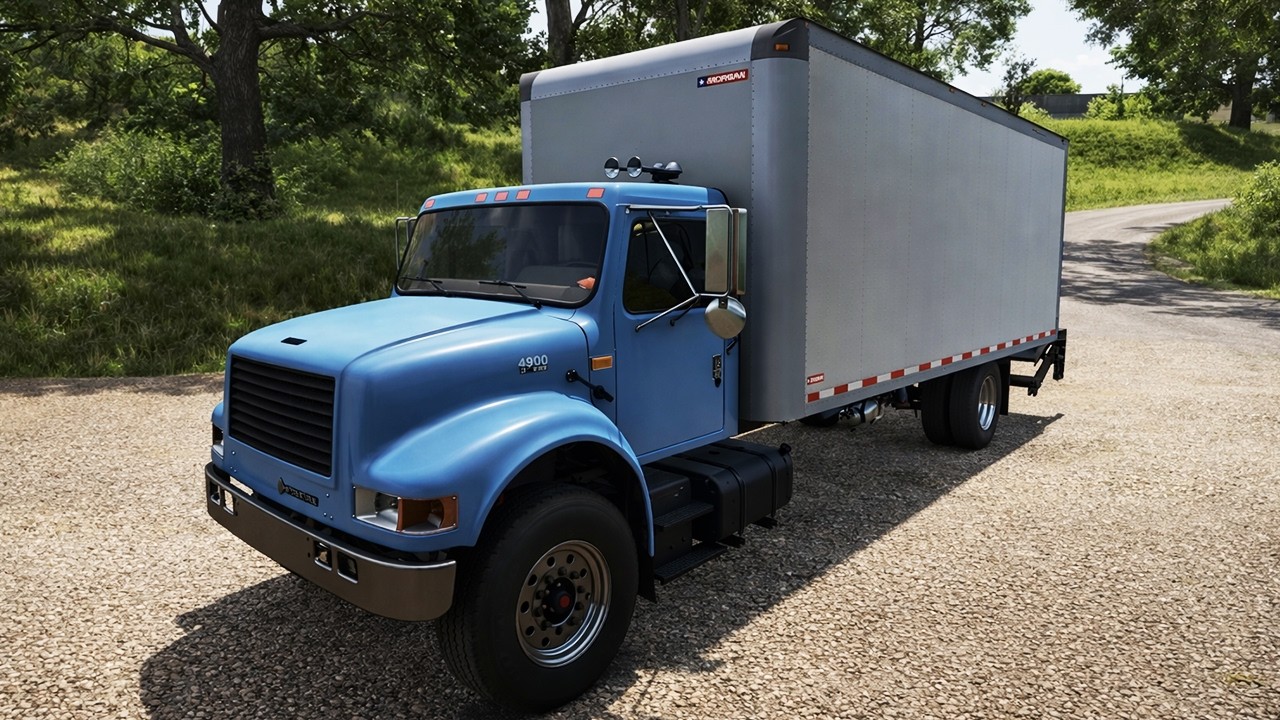 International 4900 Box Truck - FS25 Mods | Custom Cargo Hauler with Working Lift