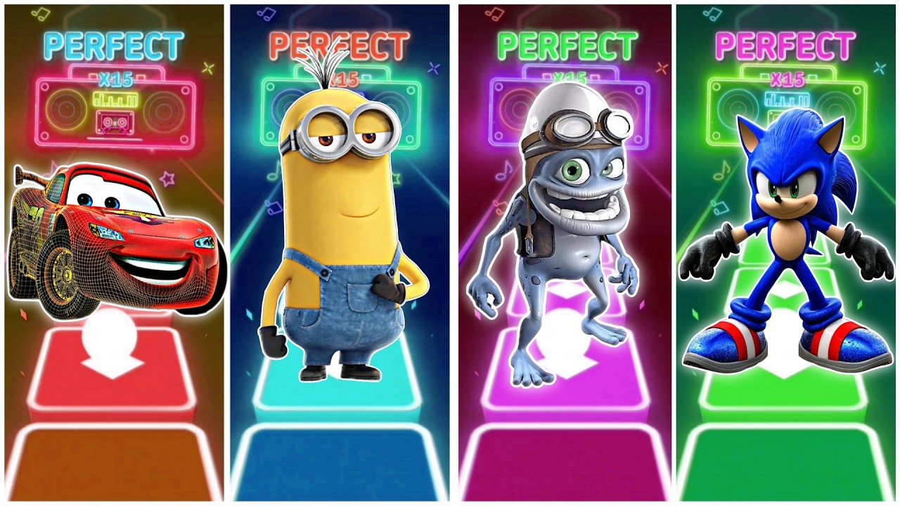 McQueen 🆚 Minions 🆚 Crazy frog 🆚 Sonic in Tiles Hop EDM Rush🎶