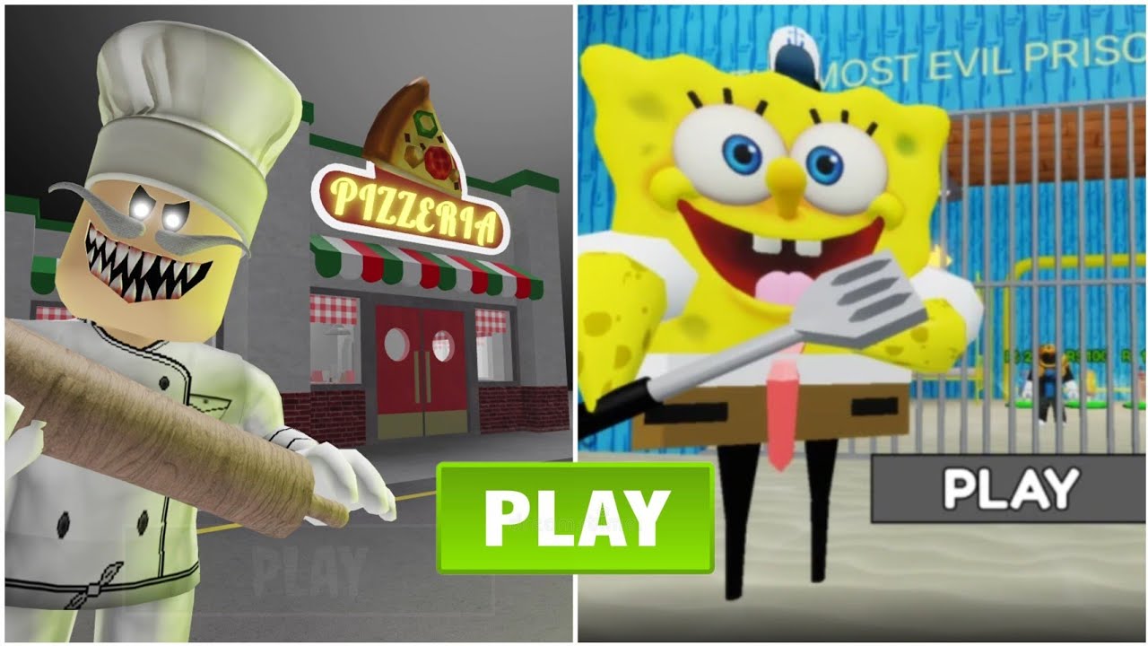 SQUAREPANTS PRISON RUN! (OBBY) VS Escape Papa Pizza's Pizzeria! (SCARY OBBY) roblox games