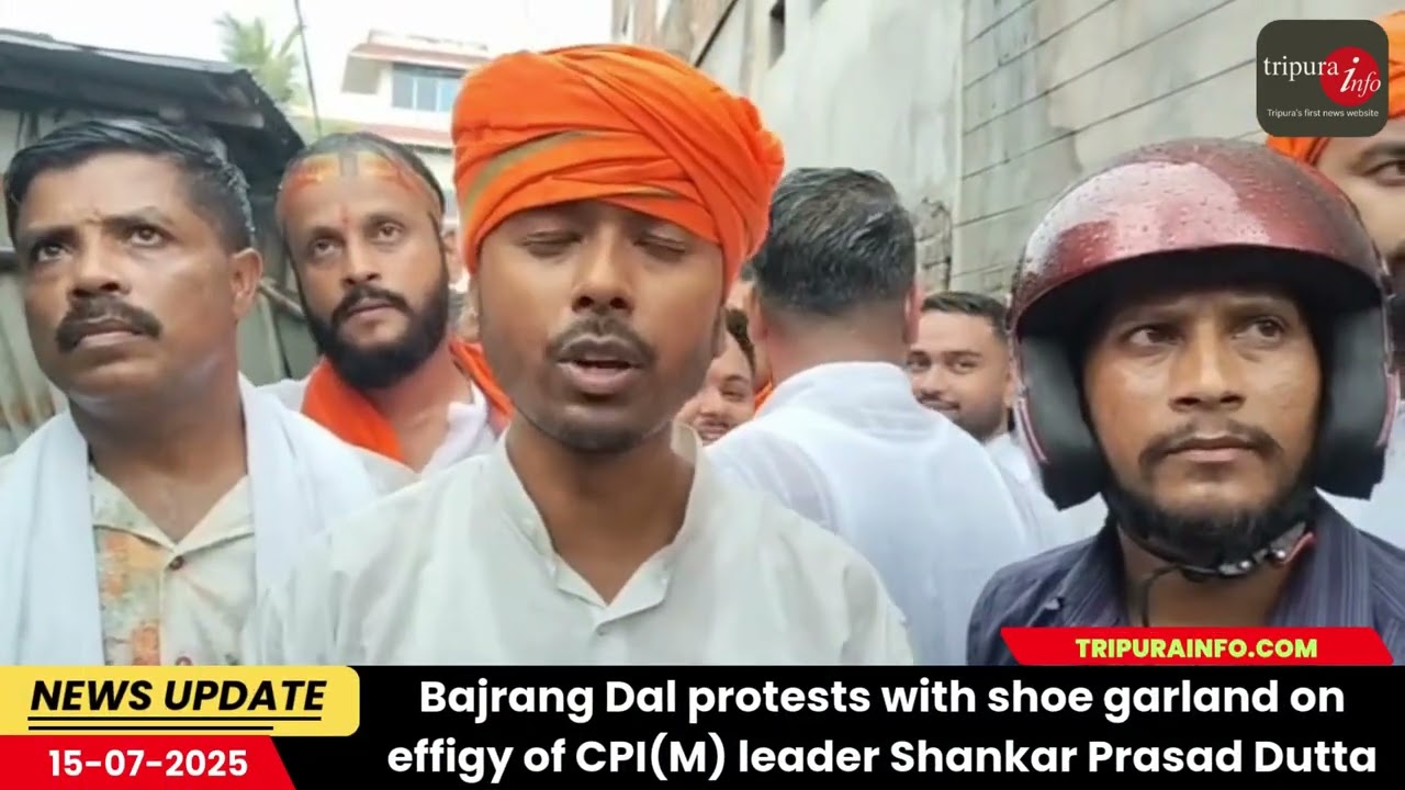 Bajrang Dal protests with shoe garland on effigy of CPI(M) leader Shankar Prasad Dutta