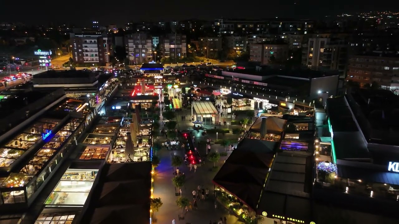 Bursa Podyum Park gece görüntüsü 4K Drone