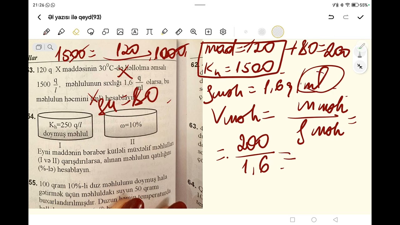 Məhlullar arxadakı çətin məsələlər izah Yaşıl üzlü yeni kimya test toplusu 