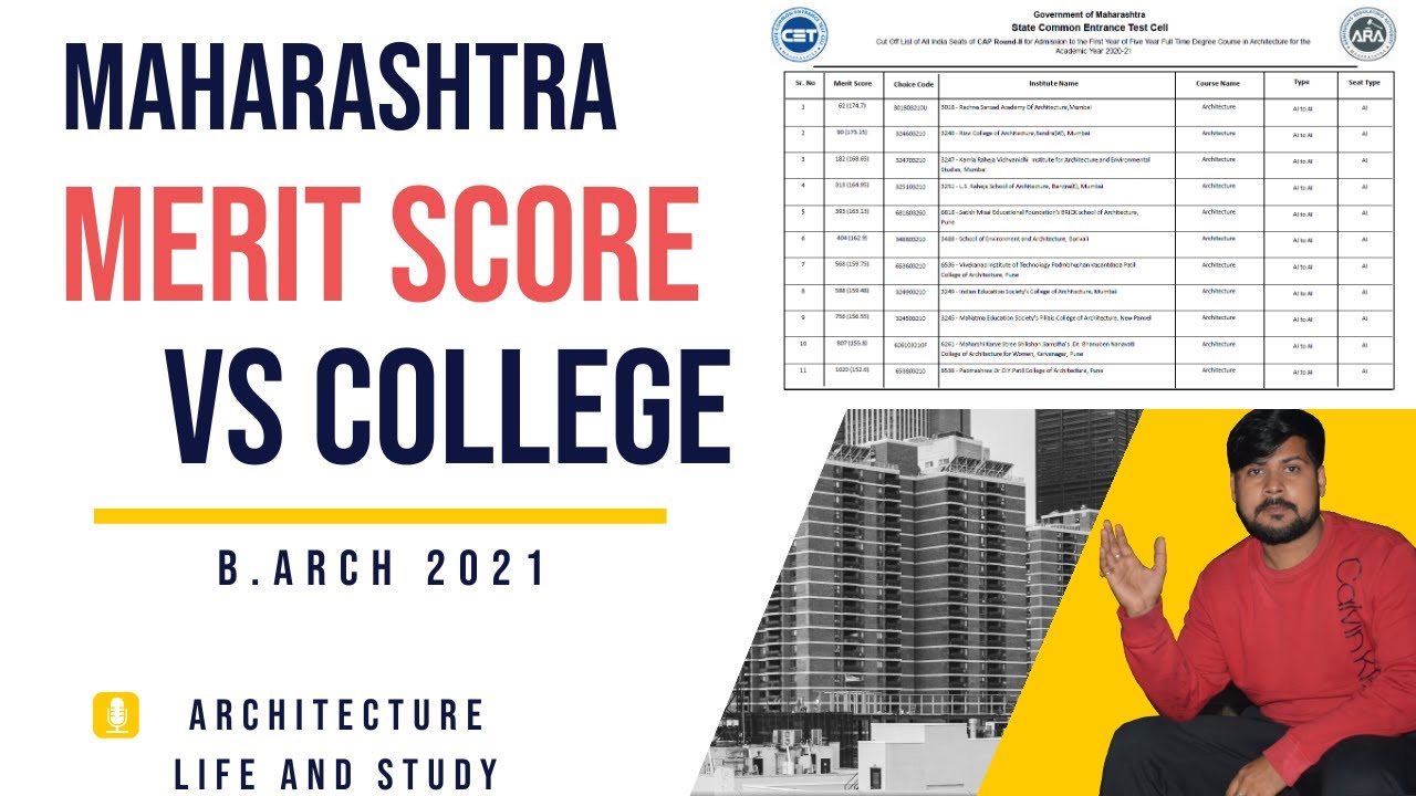 Maharashtra  merit score VS COLLEGE B.ARCH 2021 NATA 2021 {according to 2020}