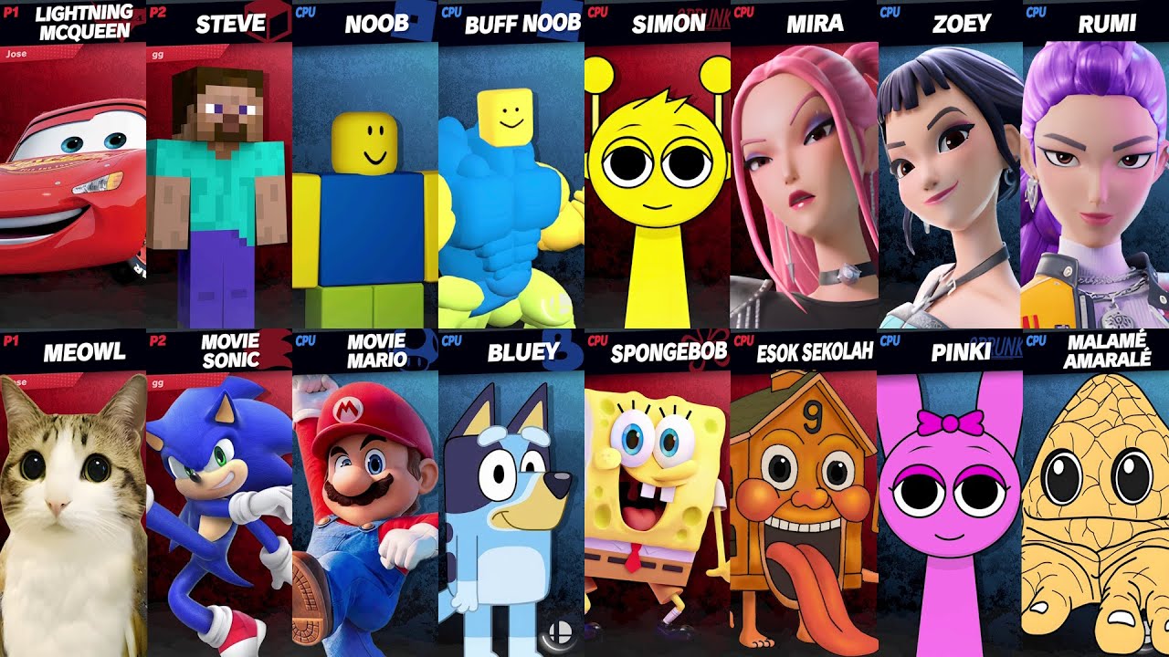 Sonic vs Mario vs Roblox vs Minecraft vs Car vs Fortnite vs Brainrot | Super Smash Bros Ultimate