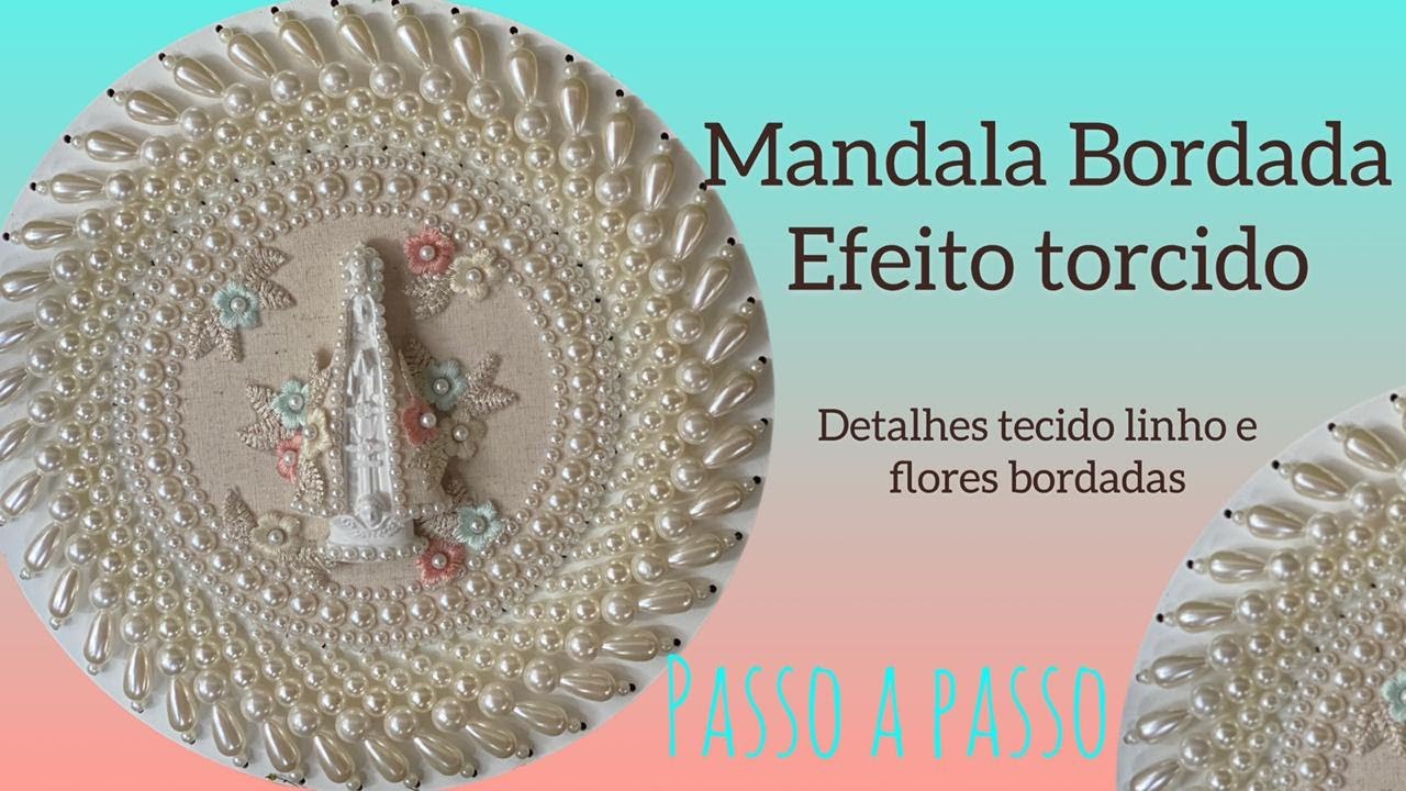 Mandala Bordada - Efeito Torcido com detalhe de linho e flores bordadas