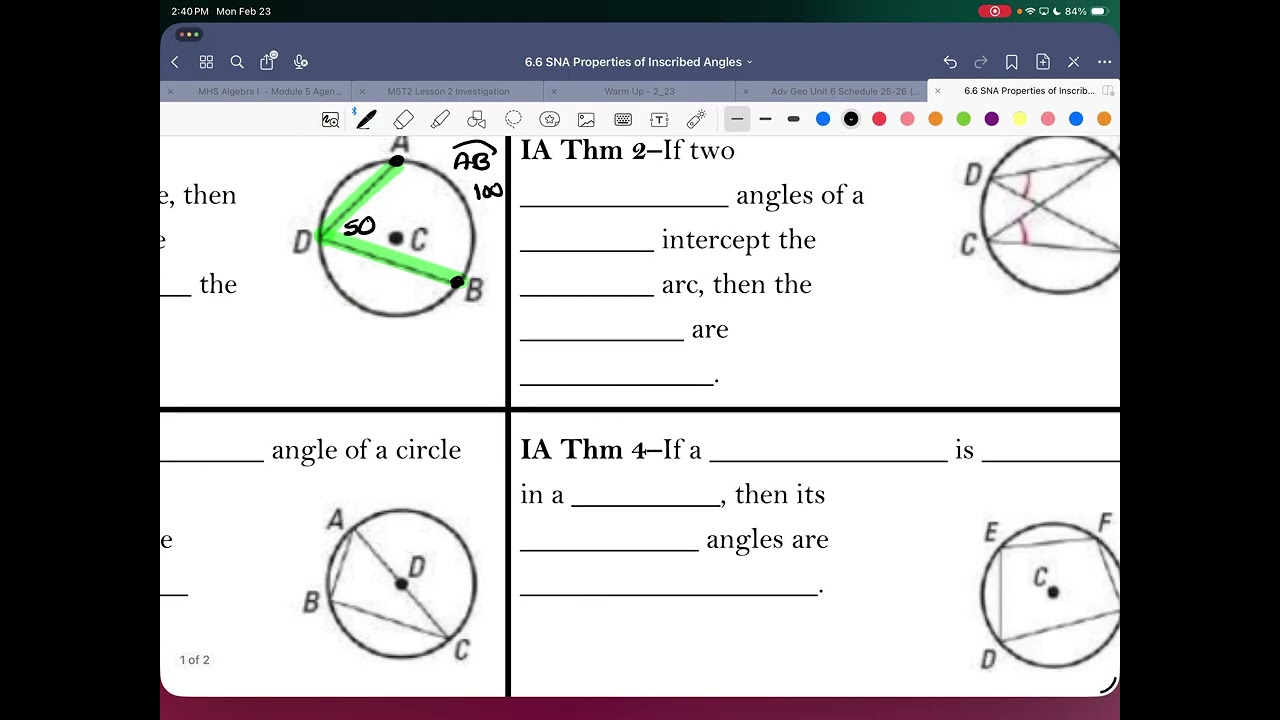 Adv  Geometry - Class Video & Notes (Monday, February 23rd)