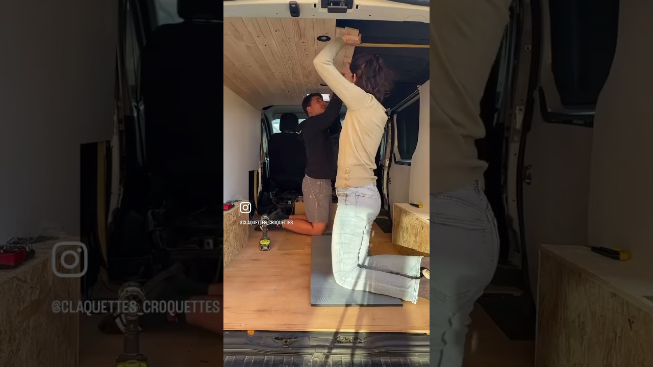 &Eacute;tape 7 : le lambris du plafond 🥳🥳🥳 #vanam&eacute;nag&eacute; #vanlife #renovation #vanconversion #diy