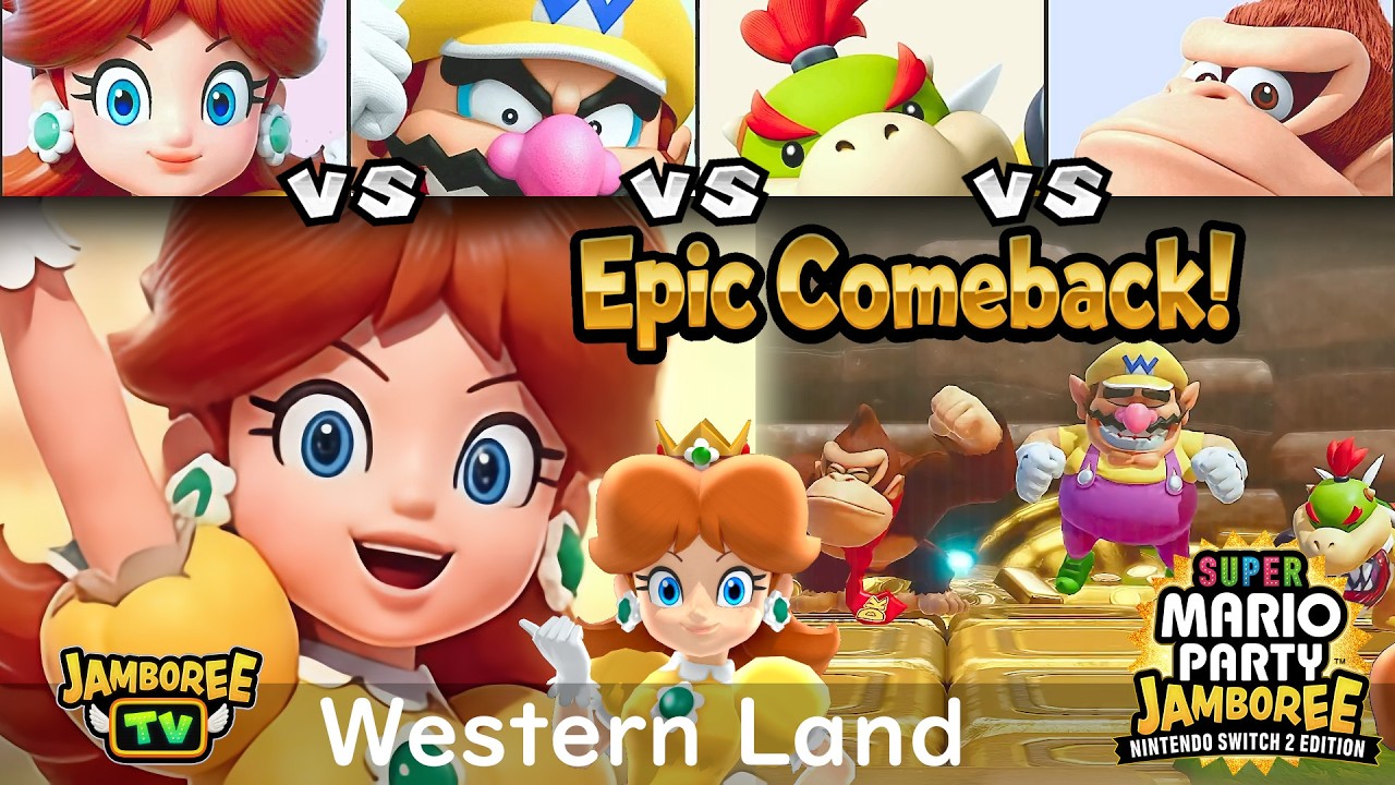 Super Mario Party Jamboree TV Daisy vs Wario vs  Bowser Jr. vs Donkey Kong in Western Land