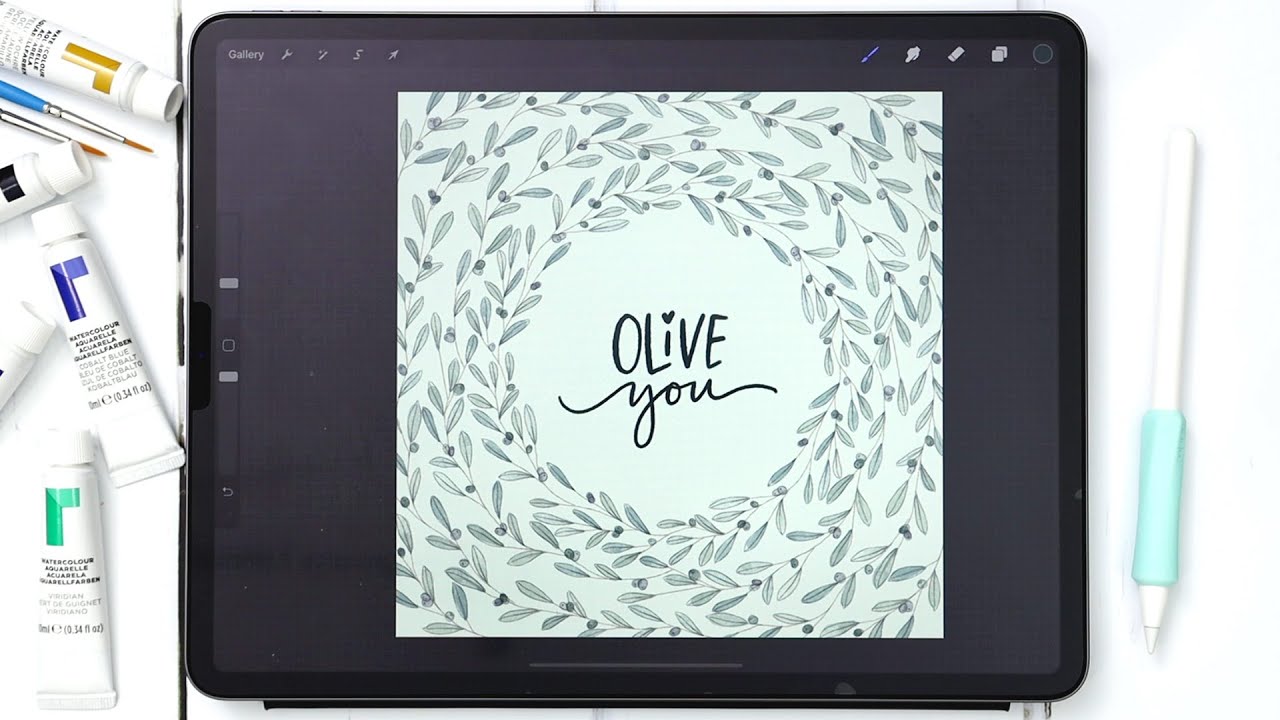 Рисуем акварельный оливковый венок в Procreate