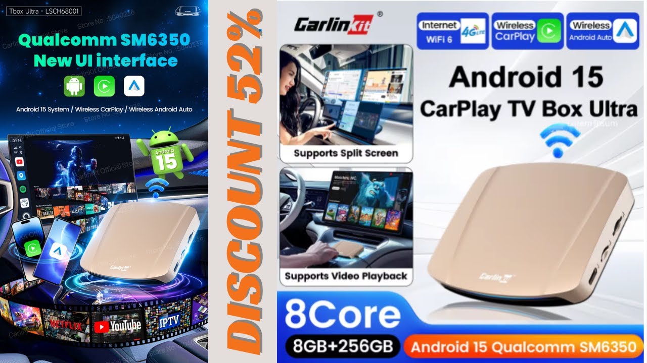 8G+256G CarlinKit CarPlay Ai Box Android 15 5G Ultra WiFi 6 Wireless Android Auto Adapter FOTA