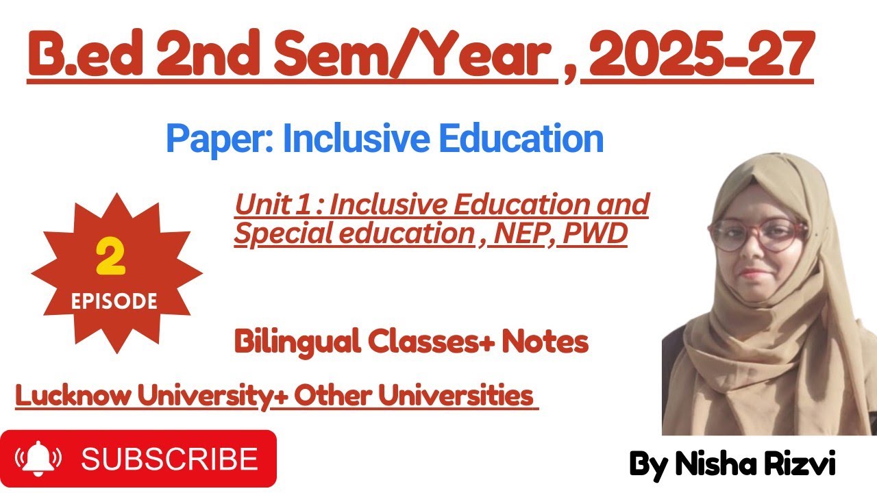 B.Ed 2nd Semester Inclusive Education Part 2 | Constitutional Provisions, RPWD Act 2016, NEP 2020 |