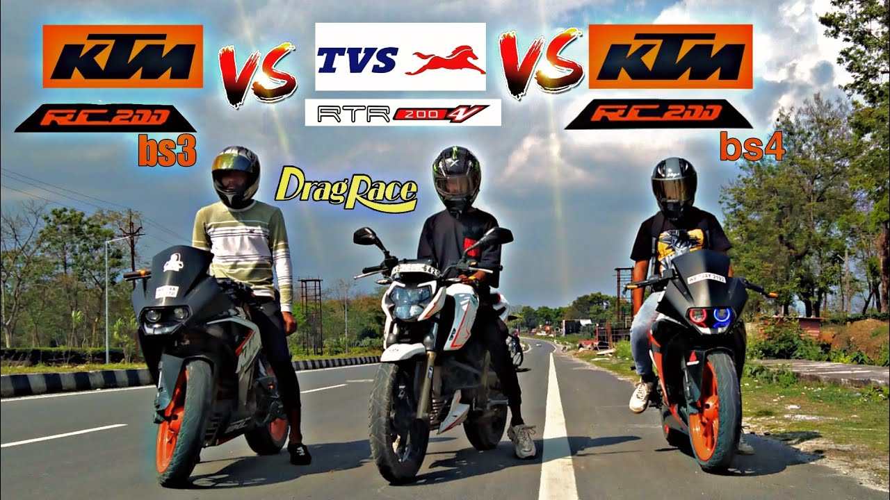 Ktm rc 200 bs4 vs Ktm rc 200 bs3 vs   Rtr 200 bs6 4v drag race 💥😱 || Drag race || #dragrace #ktmrc