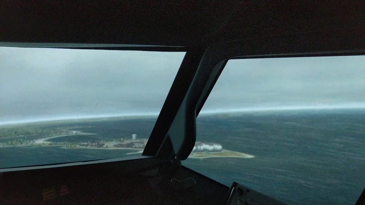 Stormy weather approach and landing on runway 33L, Logan Airport, Boston, MA