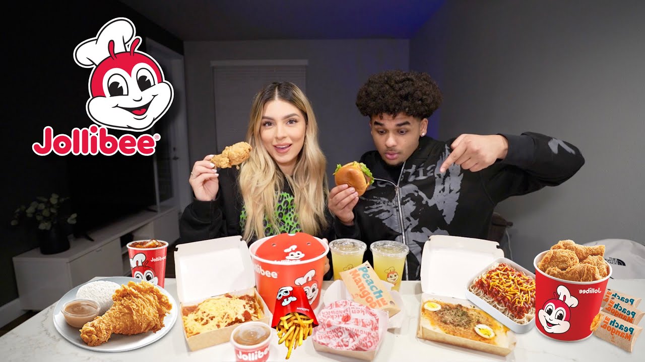 Americans Try JOLLIBEE for the First Time PART 2! (Chickenjoy, Yum Burger, Palabok Fiesta)