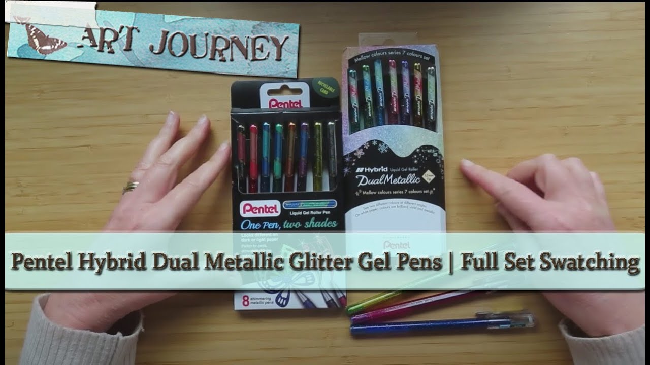 Образцы ВСЕХ 18 гелевых ручек Pentel Hybrid Dual Metallic Glitter | Полный набор | Бесплатный лис...