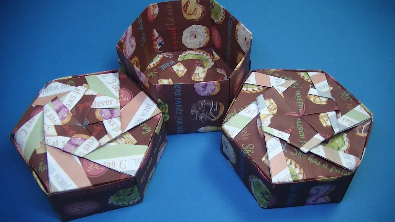 折り紙・６角形の深い箱と蓋・№３・各３枚を半分各計６枚と糊を使います・Origami  gift  box・Mr coin origami channel１５