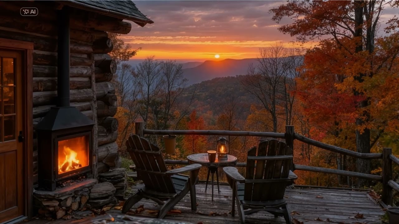 Cozy Fireplace with Forest View 🍂🔥 Autumn Cabin Ambience for Relaxation & Focus