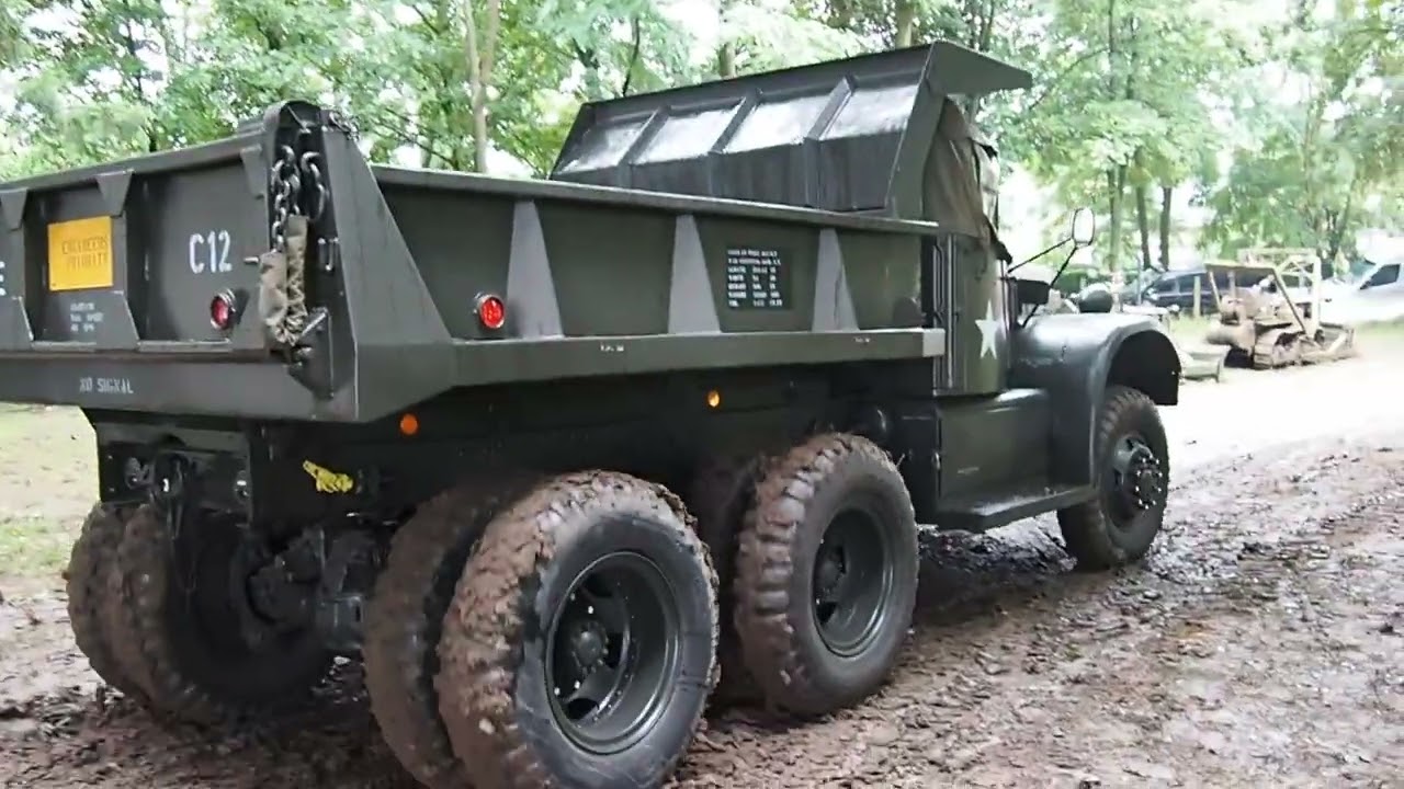 Diamond T dump truck ww 2 sliding in the mud