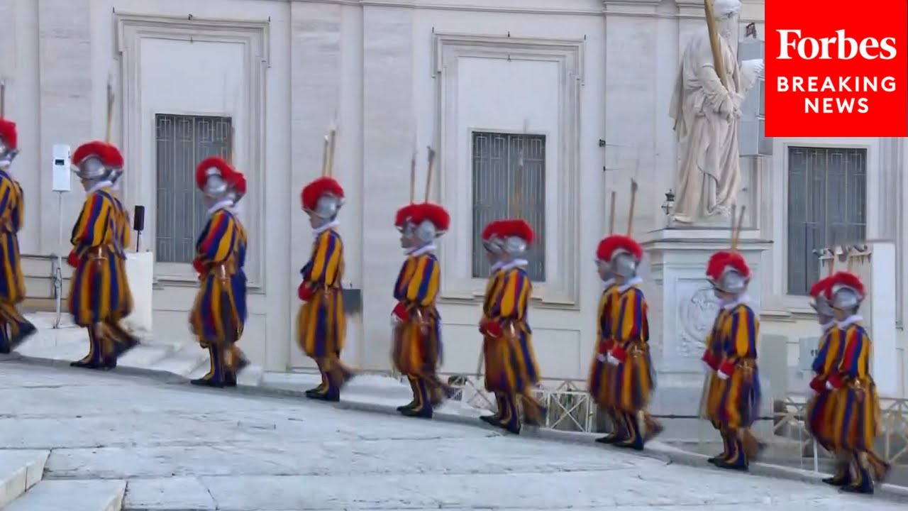 Swiss Guard March Through St. Peter's Square After Conclave Selects New Pope