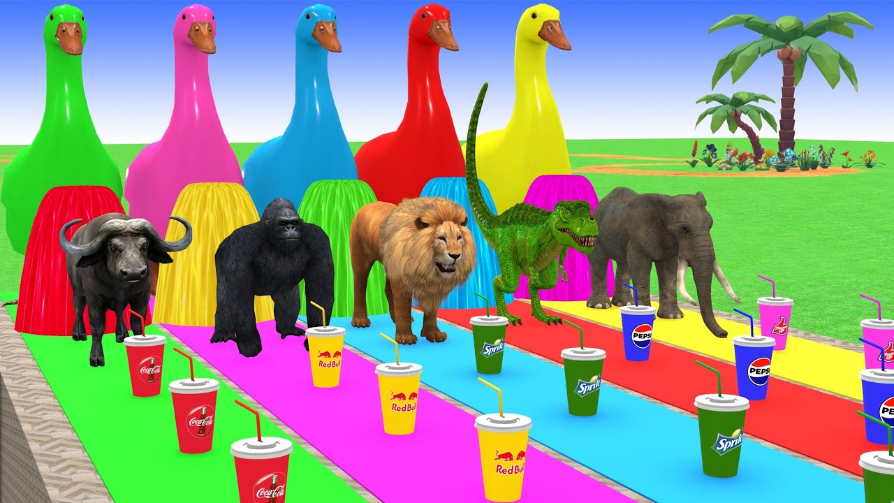 Long Slide Game with Cow Elephant Gorilla Hippopotamus Tiger 3d Animal Game Funny 3d Animals