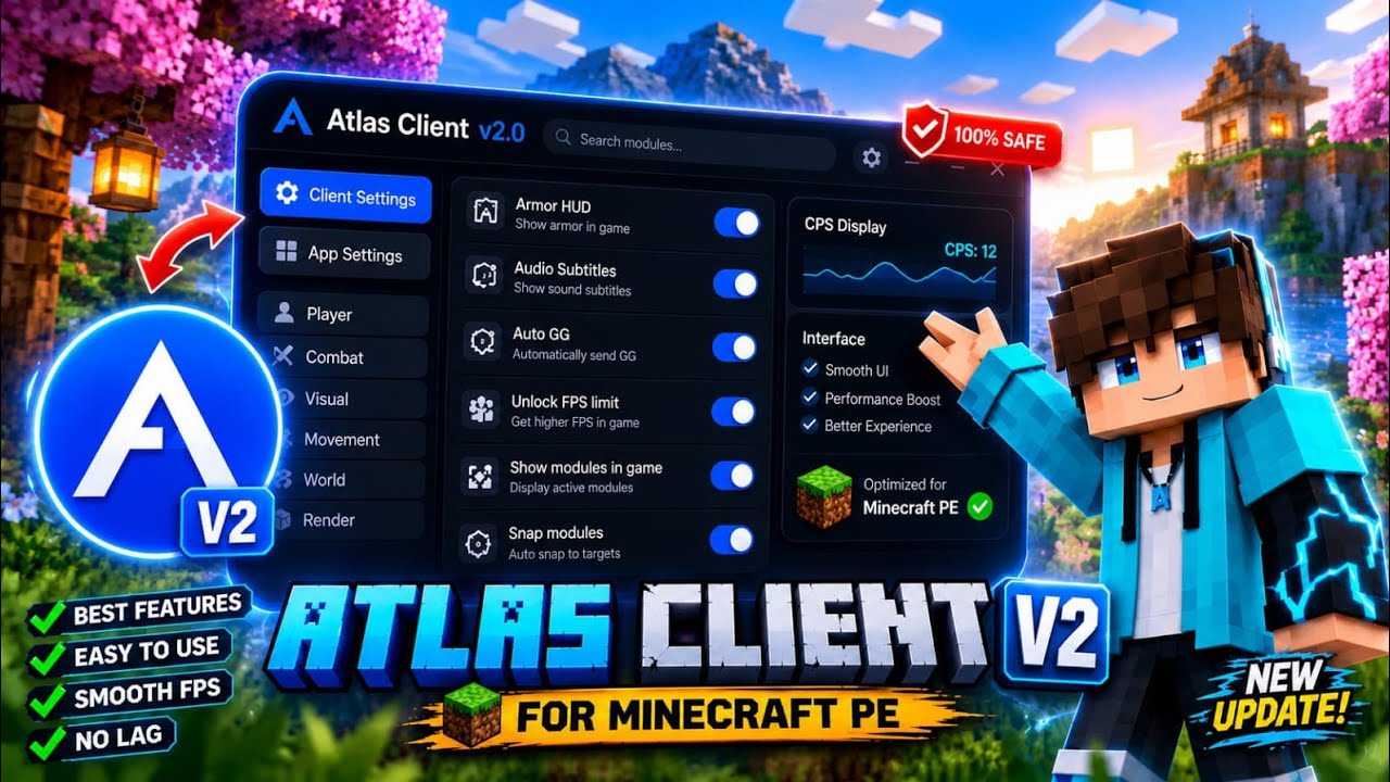 ATLAS CLIENT V2 For MCPE 🔥 (LATEST VERSION) 🤯 | 90+ FPS Boost 😱 | Best Client for MCPE