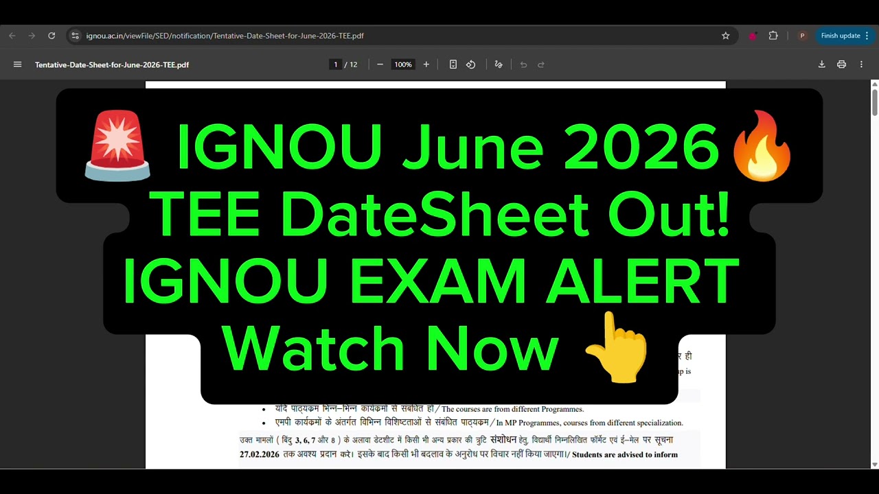 🚨 IGNOU Big Update 👆 June 2026 TEE DateSheet Out! Watch Now For Complete Information 🔥😄 Full Details