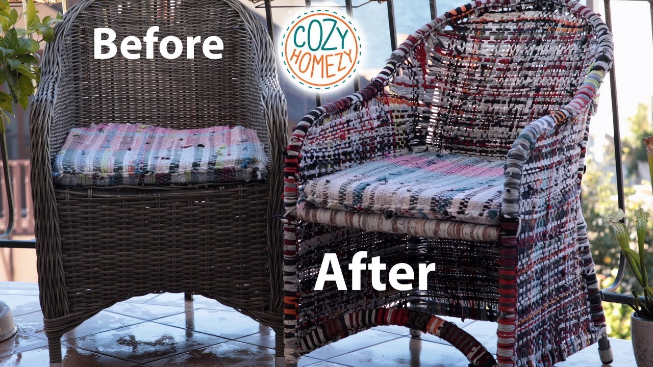 DIY Armchair Woven by Rag Rug Technique - Unbelievable Repair of Wicker Furniture