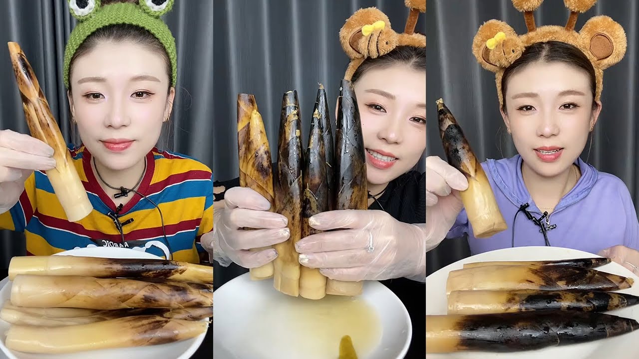 【Mukbang】Hand peeled bamboo shoots with pickled peppers#asmr#yummy