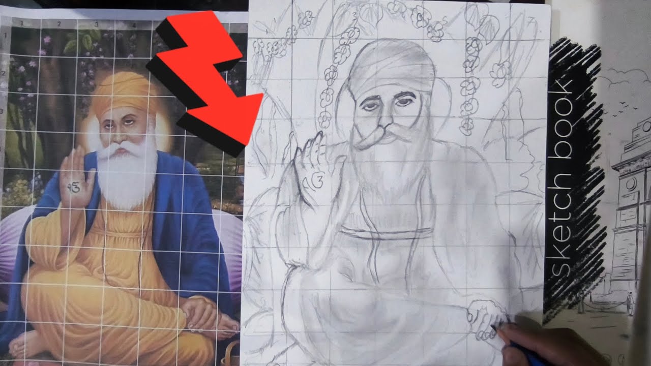 Shri Guru Nanak Ji Line Drawing for Beginners