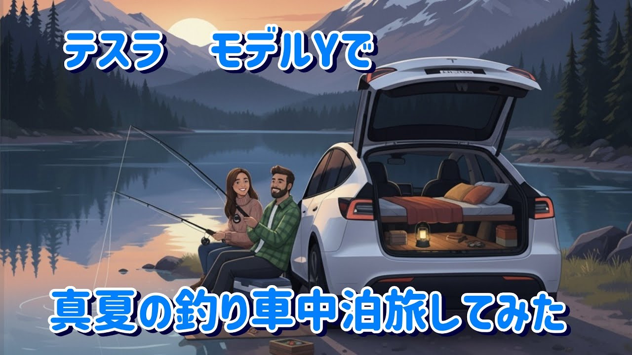テスラ新型モデルYで和歌山釣り車中泊旅を初体験！真夏でもクーラーで快適！