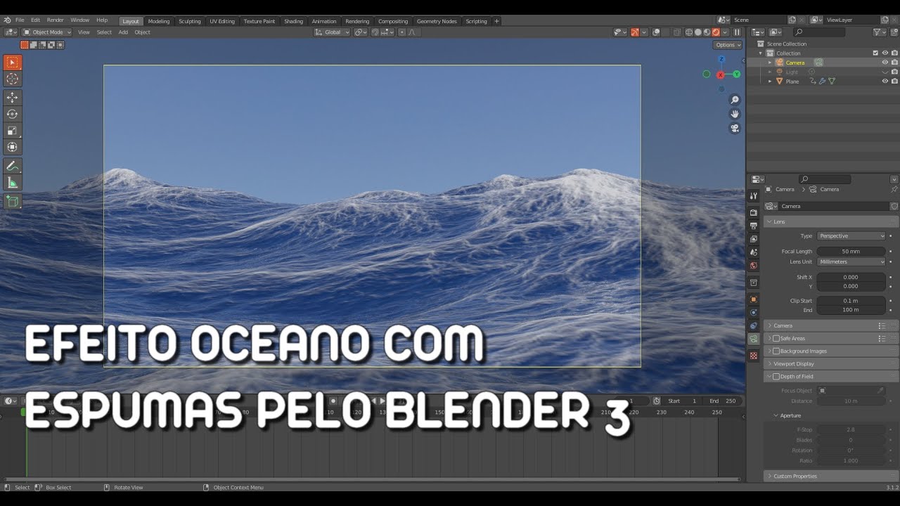 EFEITO DE OCEANO COM ESPUMAS PELO BLENDER 3D 3.1