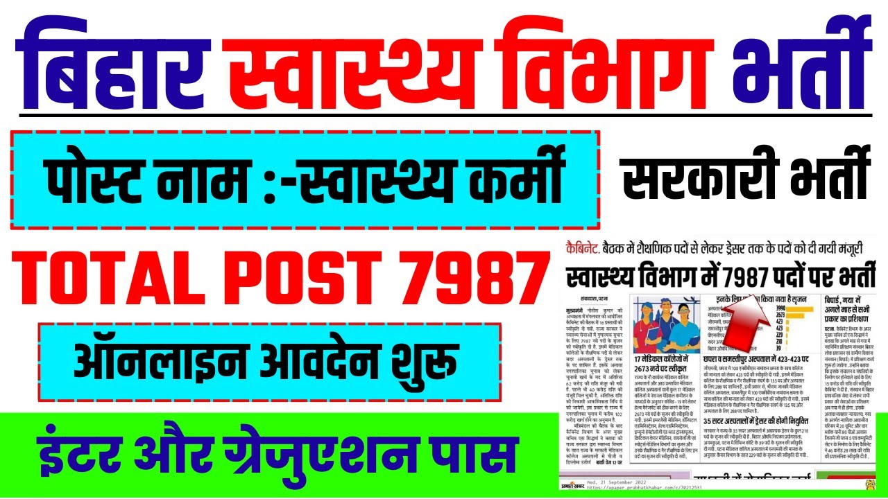 बिहार स्वास्थ्य विभाग भर्ती 2022 | bihar health department vacancy 2022 | swasthya vibhag vacancy