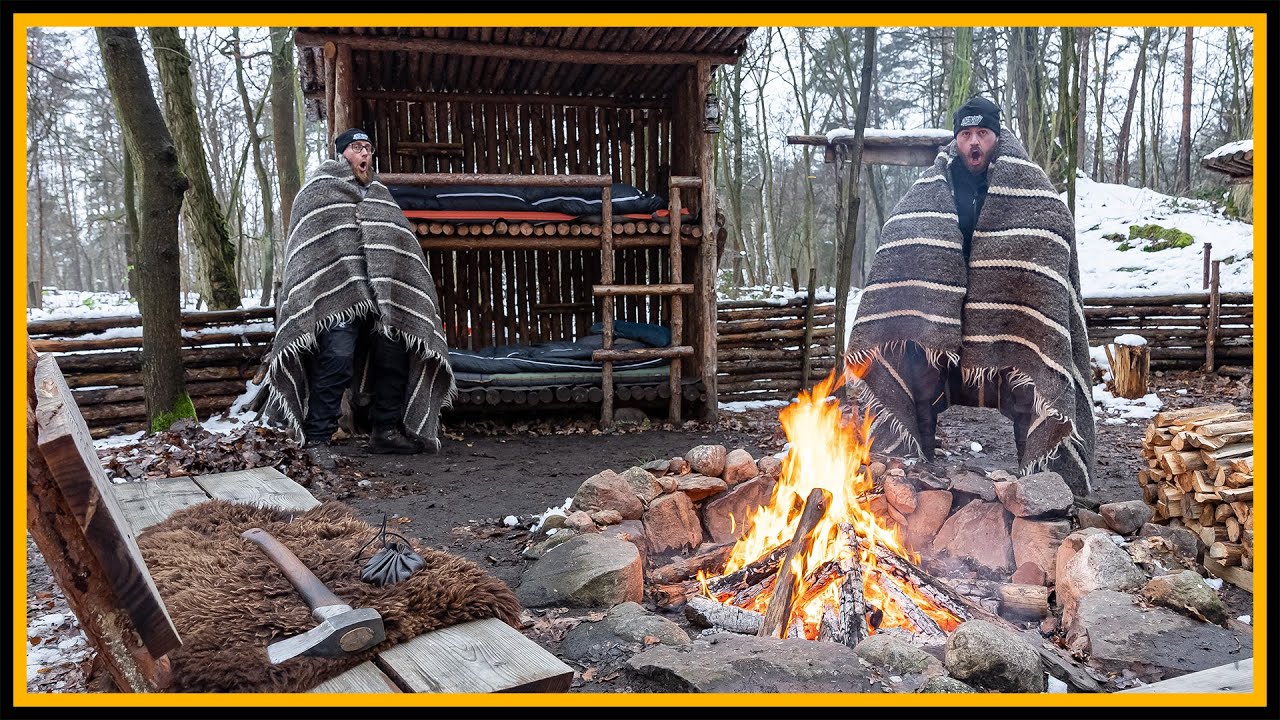 Winter Overnighter im Camp - 24h Übernachtung im Schnee - Bushcraft Outdoor
