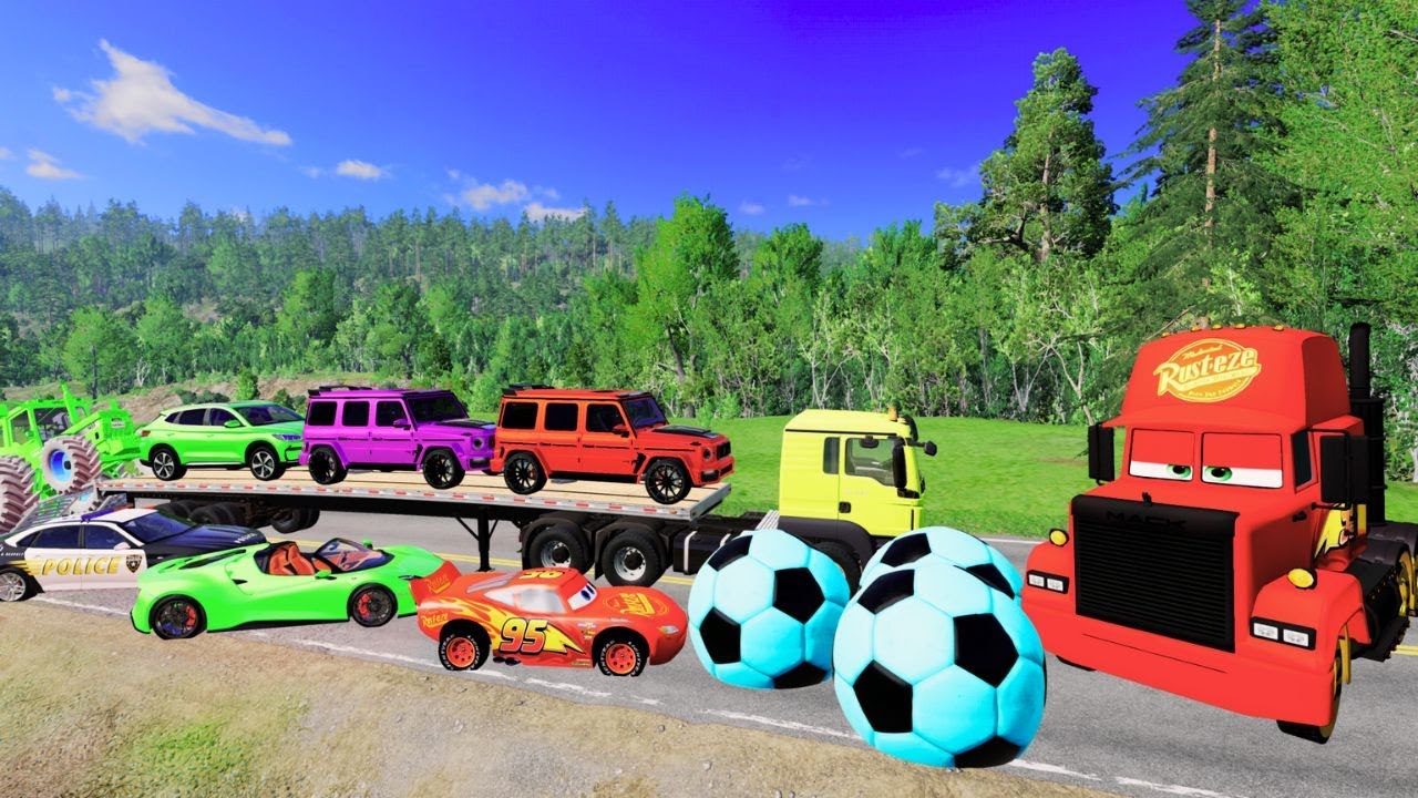 🚗💥 Lightning McQueen on Flatbed Truck #|5 Extreme Crash Test – BeamNG Drive | CrashBlitzX