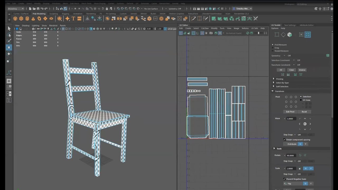 Maya: UVs for a Chair - UV Toolkit.
