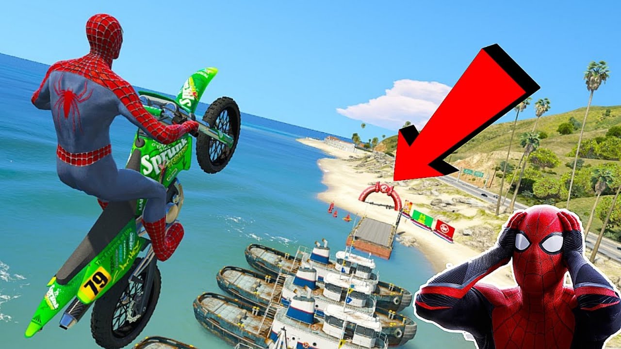Hombre araña SALTOS de Rampas con MOTOS CROSS -Motorcycle Challenge Of Spiderman