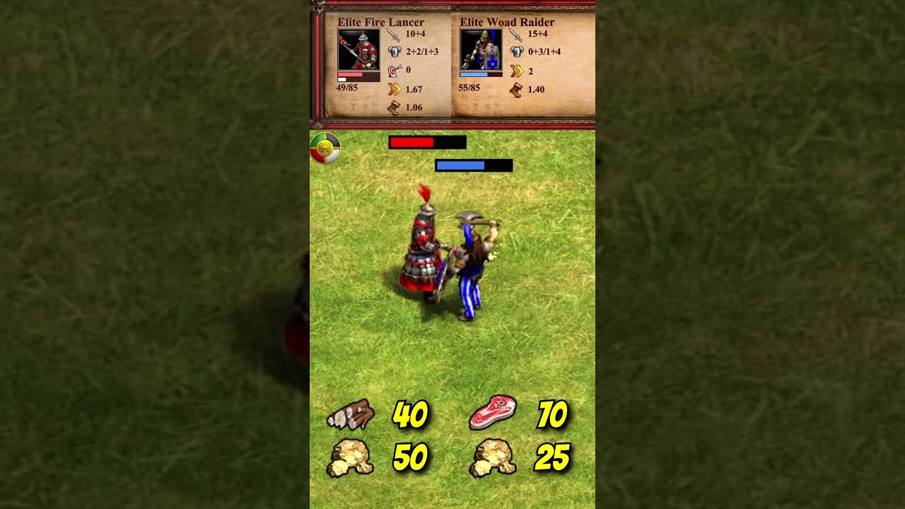 Elite Fire Lancer (Jurchens) vs Elite Woad Raider | The Three Kingdoms | AoE2 #Shorts