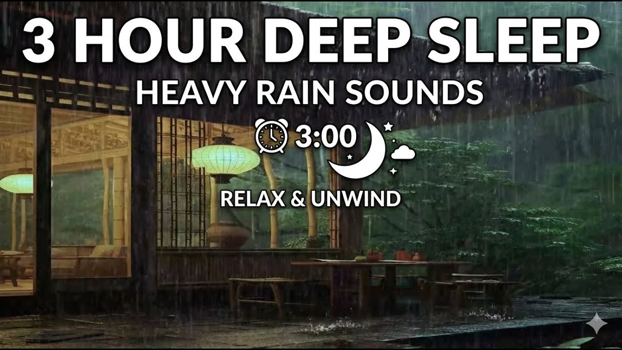 3 Hour Heavy Rain Sounds | Dark Screen Deep Sleep White Noise | Beat Insomnia, and Stress #asmr