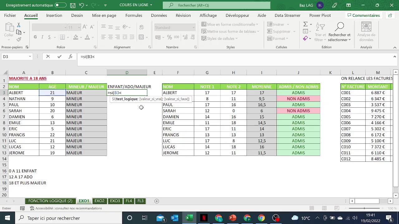 LES FONCTIONS LOGIQUE SUR EXCEL