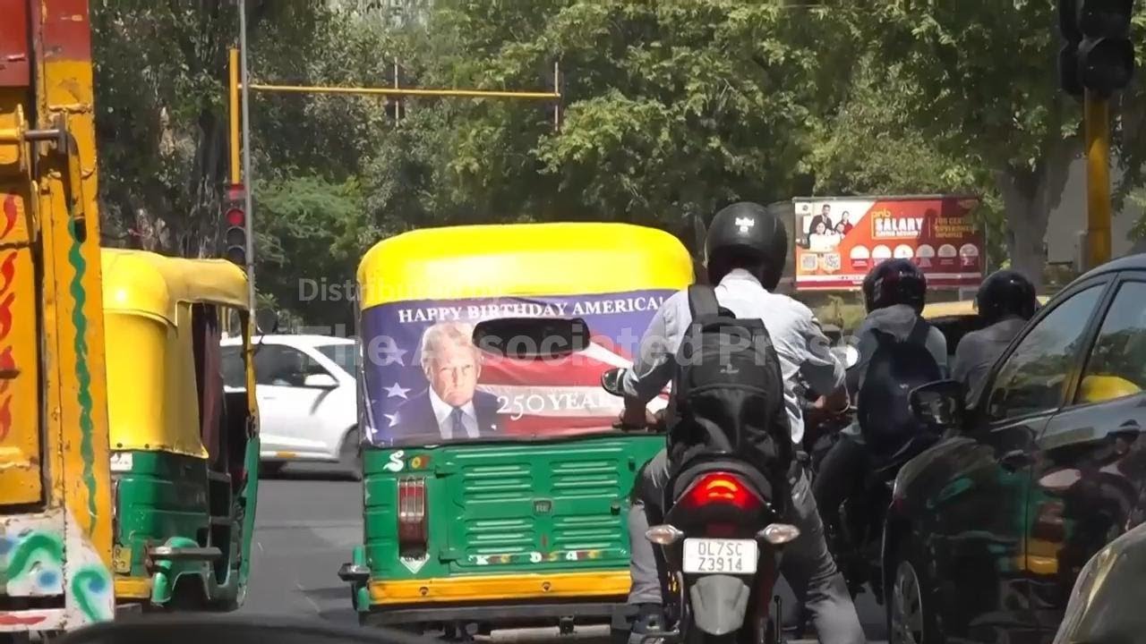 Trump&rsquo;s portrait hits New Delhi traffic as US Embassy rolls out 'Happy Birthday America!' rickshaws