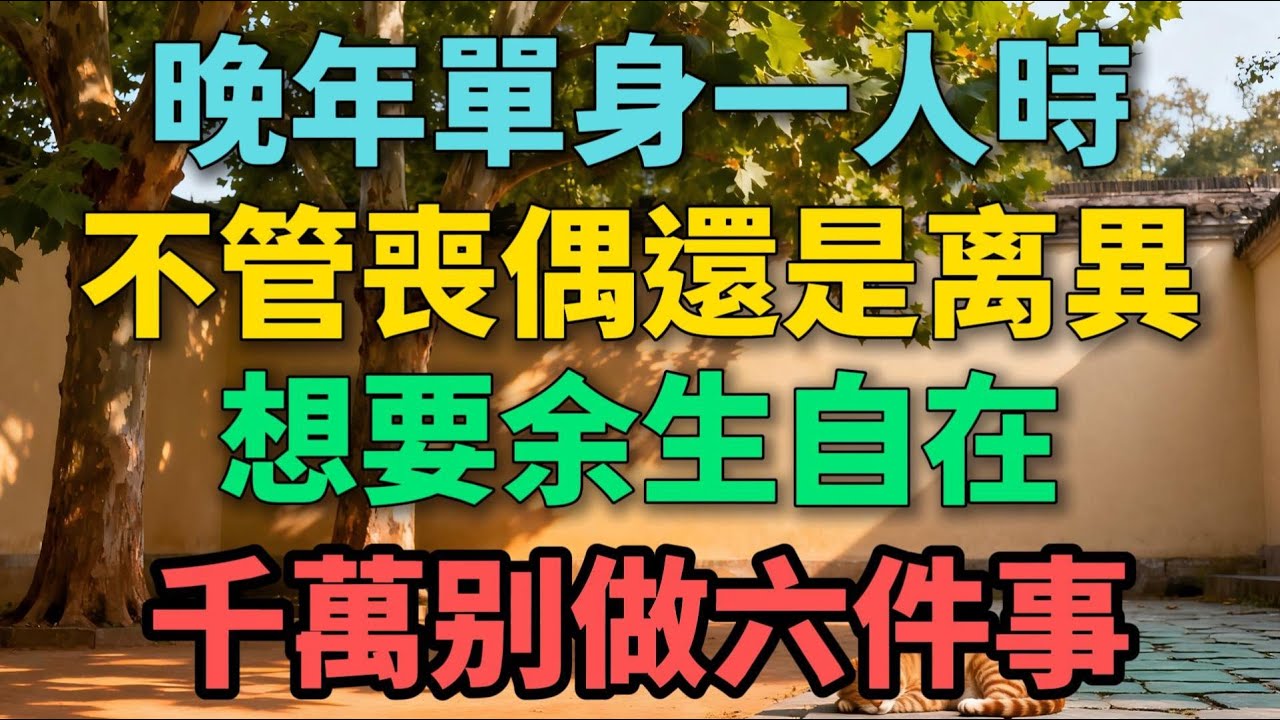 晚年單身一人時，不管喪偶還是離異，想要余生自在千萬別做六件事【晚晴拾光】#晚年生活 #中老年生活 #人生智慧 #生活經驗 #情感故事 #退休 #幸福人生 #家庭關係