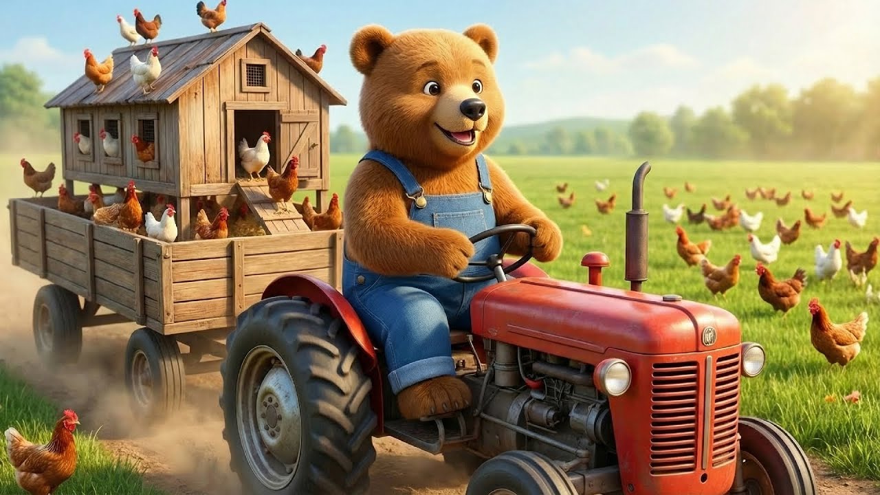 Farmer Bear Builds New Chicken Coop and Drives Tractor to Transport It to Farm