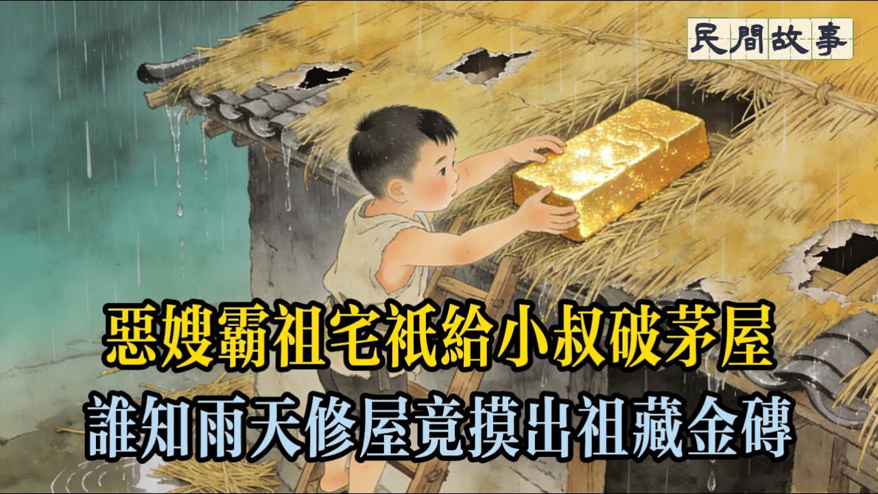 惡嫂分家霸祖宅地產，僅予八歲小叔一間破茅屋，小叔雨天修屋，竟從茅草中摸出祖輩藏的金磚。