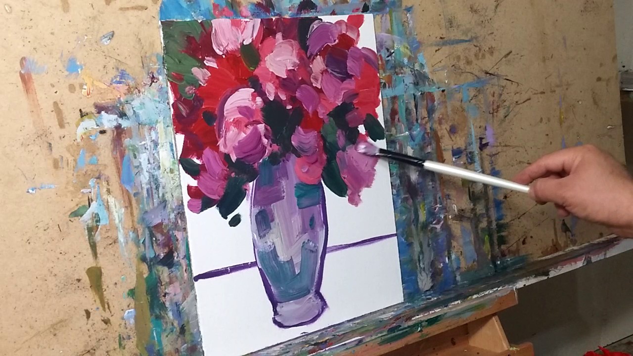 How to Paint Hollyhocks - Impressionist Oil Painting Demo. Artist JOSE TRUJILLO
