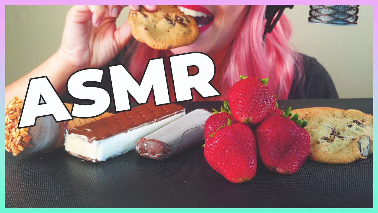 ASMR Ice Cream Sandwich, Chocolate Bar, Chocolate Chunk Cookies and Strawberries | Nova ASMR